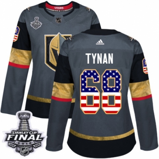 Women's Adidas Vegas Golden Knights 68 T.J. Tynan Authentic Gray USA Flag Fashion 2018 Stanley Cup Final NHL Jersey