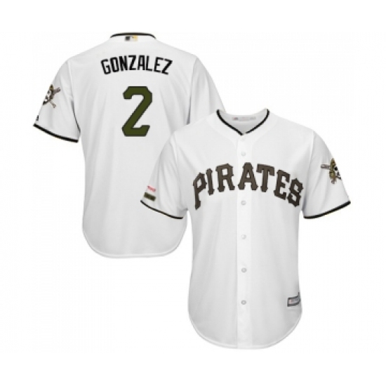 Men's Pittsburgh Pirates 2 Erik Gonzalez Replica White Alternate Cool Base Baseball Jersey