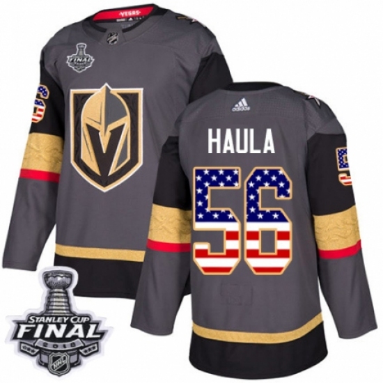 Youth Adidas Vegas Golden Knights 56 Erik Haula Authentic Gray USA Flag Fashion 2018 Stanley Cup Final NHL Jersey