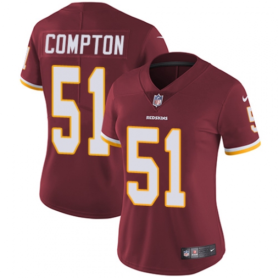 Women's Nike Washington Redskins 51 Will Compton Burgundy Red Team Color Vapor Untouchable Limited Player NFL Jersey