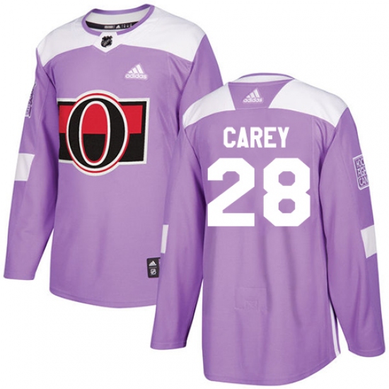 Men's Adidas Ottawa Senators 28 Paul Carey Authentic Purple Fights Cancer Practice NHL Jersey