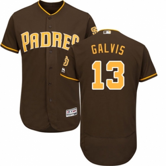 Men's Majestic San Diego Padres 13 Freddy Galvis Brown Alternate Flex Base Authentic Collection MLB Jersey