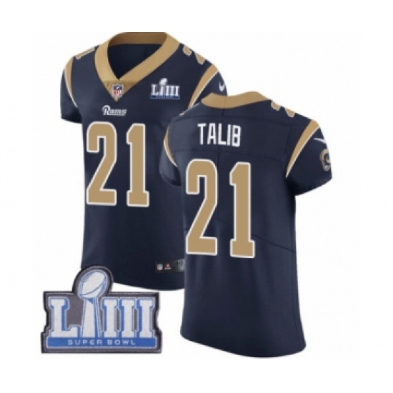 Men's Nike Los Angeles Rams 21 Aqib Talib Navy Blue Team Color Vapor Untouchable Elite Player Super Bowl LIII Bound NFL Jersey