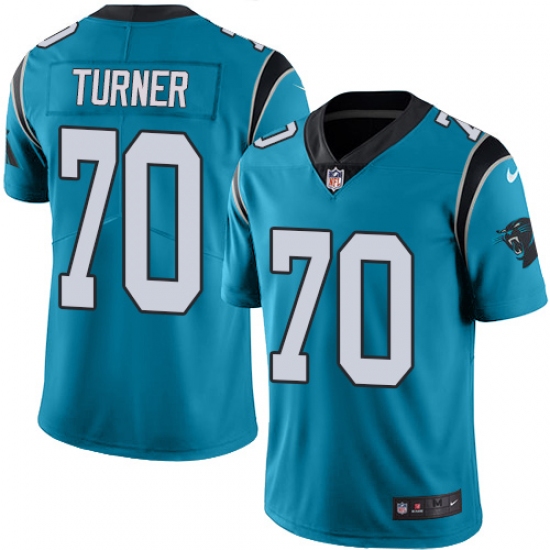 Men's Nike Carolina Panthers 70 Trai Turner Blue Alternate Vapor Untouchable Limited Player NFL Jersey