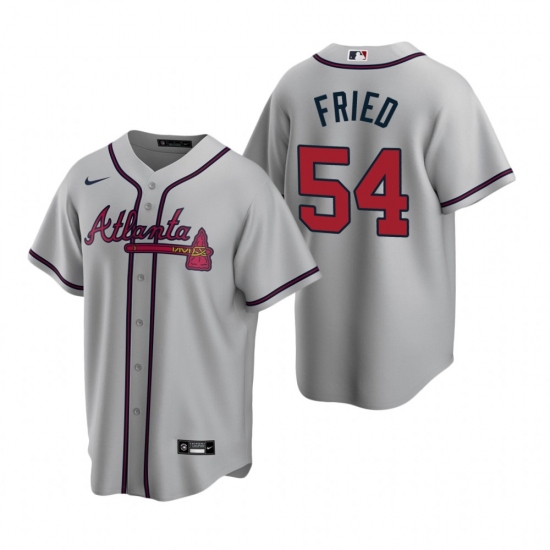 Men's Nike Atlanta Braves 54 Max Fried Gray Road Stitched Baseball Jersey