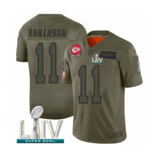 Men's Kansas City Chiefs 11 Demarcus Robinson Limited Olive 2019 Salute to Service Super Bowl LIV Bound Football Jersey
