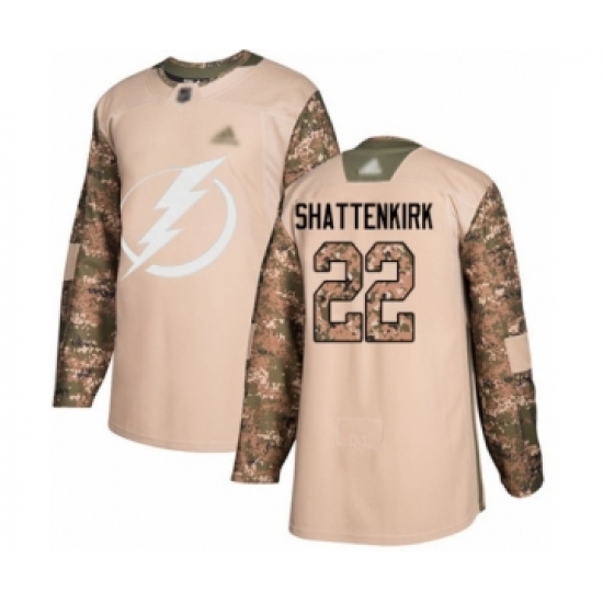 Men's Tampa Bay Lightning 22 Kevin Shattenkirk Authentic Camo Veterans Day Practice Hockey Jersey