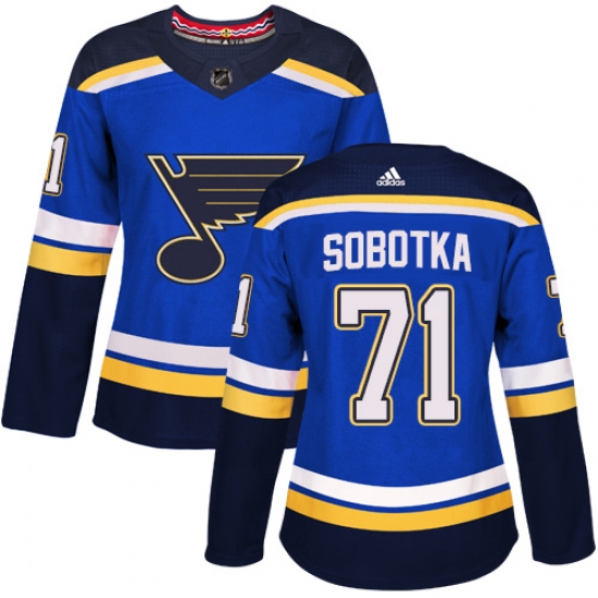 Women's Adidas St. Louis Blues 71 Vladimir Sobotka Authentic Royal Blue Home NHL Jersey