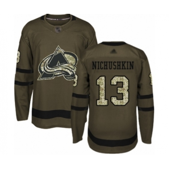 Men's Colorado Avalanche 13 Valeri Nichushkin Authentic Green Salute to Service Hockey Jersey