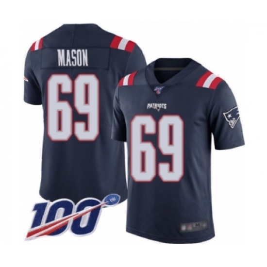 Men's New England Patriots 69 Shaq Mason Limited Navy Blue Rush Vapor Untouchable 100th Season Football Jersey