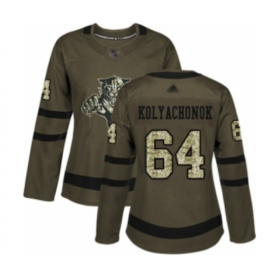 Women's Florida Panthers 64 Vladislav Kolyachonok Authentic Green Salute to Service Hockey Jersey