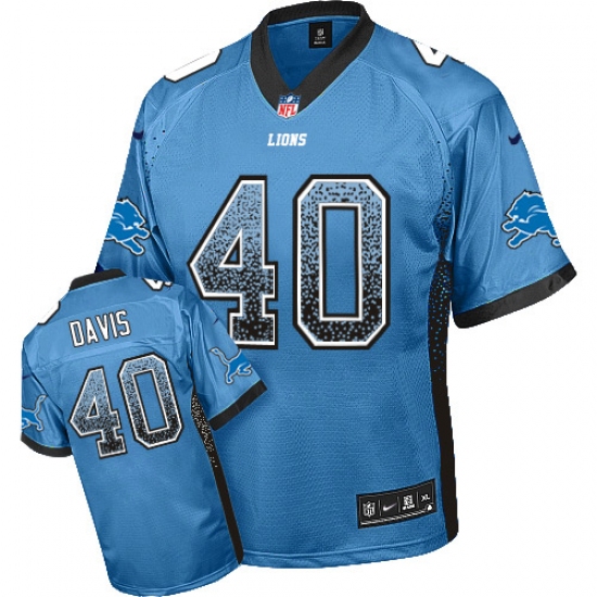 Men's Nike Detroit Lions 40 Jarrad Davis Elite Light Blue Drift Fashion NFL Jersey