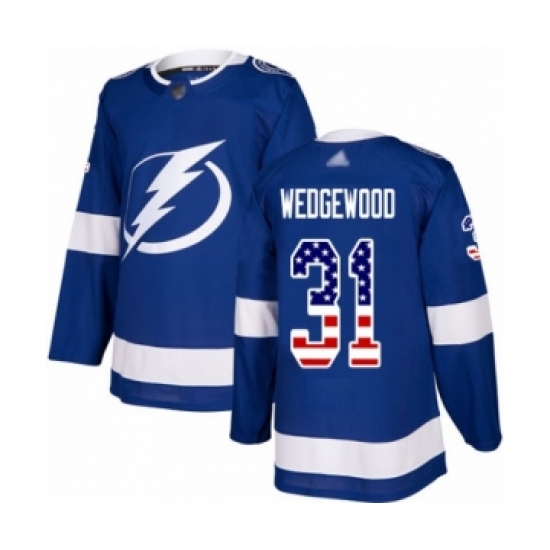 Youth Tampa Bay Lightning 31 Scott Wedgewood Authentic Blue USA Flag Fashion Hockey Jersey