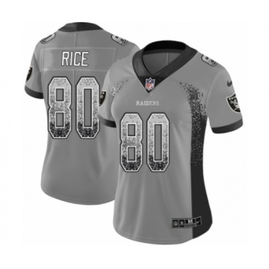 Women's Nike Oakland Raiders 80 Jerry Rice Limited Gray Rush Drift Fashion NFL Jersey