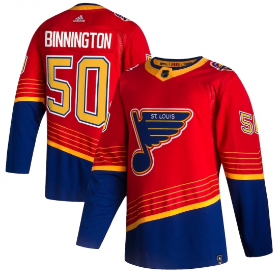 Men's St. Louis Blues 50 Jordan Binnington adidas Red 2020-21 Reverse Retro Authentic Player Jersey