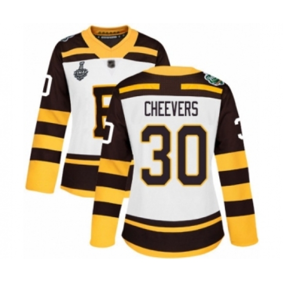 Women's Boston Bruins 30 Gerry Cheevers Authentic White Winter Classic 2019 Stanley Cup Final Bound Hockey Jersey