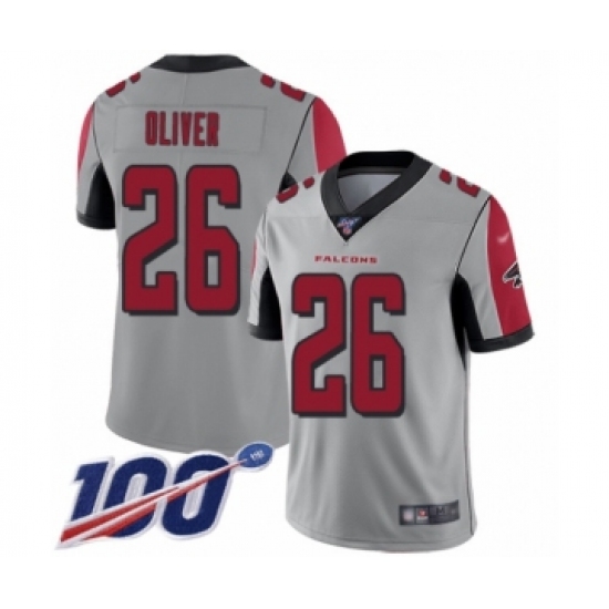 Men's Atlanta Falcons 26 Isaiah Oliver Limited Silver Inverted Legend 100th Season Football Jersey