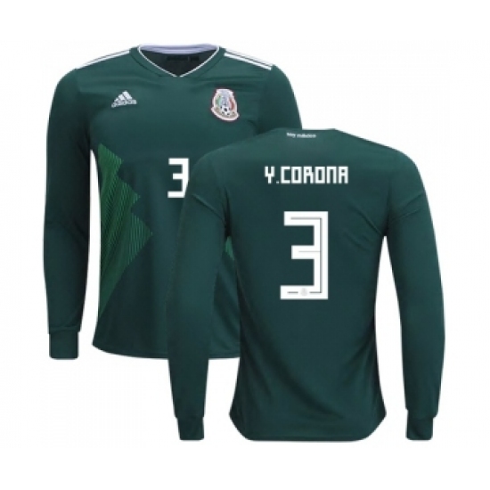 Mexico 3 Y.Corona Home Long Sleeves Soccer Country Jersey