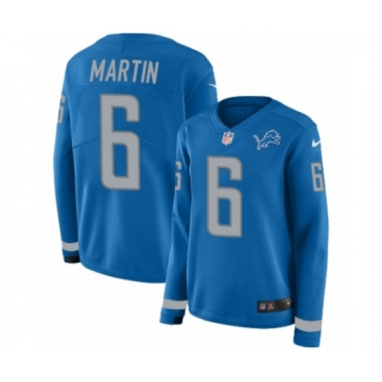 Women's Nike Detroit Lions 6 Sam Martin Limited Blue Therma Long Sleeve NFL Jersey