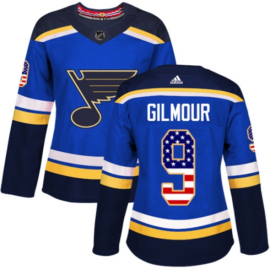 Women's Adidas St. Louis Blues 9 Doug Gilmour Authentic Blue USA Flag Fashion NHL Jersey