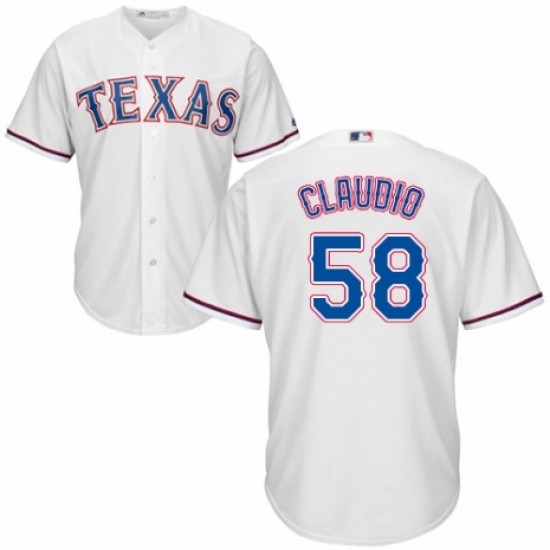 Youth Majestic Texas Rangers 58 Alex Claudio Authentic White Home Cool Base MLB Jersey