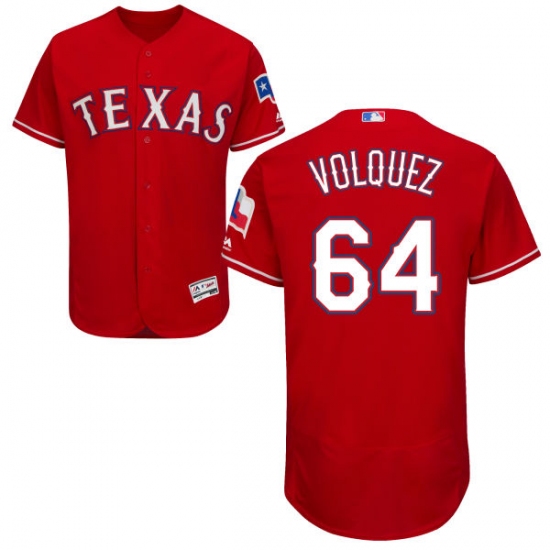 Men's Majestic Texas Rangers 64 Edinson Volquez Red Alternate Flex Base Authentic Collection MLB Jersey