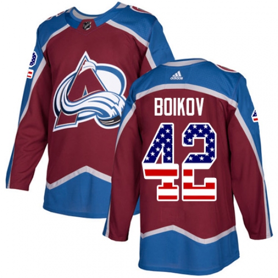 Youth Adidas Colorado Avalanche 42 Sergei Boikov Authentic Burgundy Red USA Flag Fashion NHL Jersey