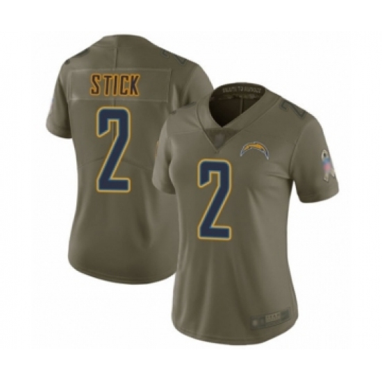 Women's Los Angeles Chargers 2 Easton Stick Limited Olive 2017 Salute to Service Football Jersey