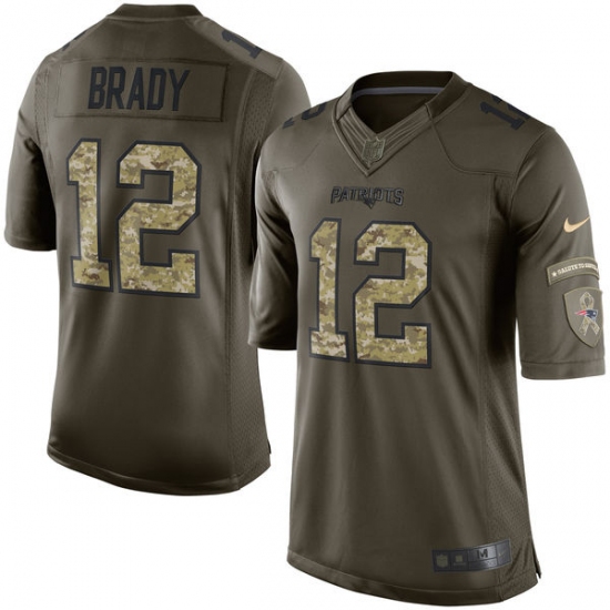 Men's Nike New England Patriots 12 Tom Brady Elite Green Salute to Service NFL Jersey