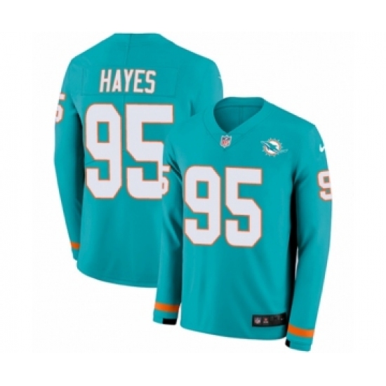 Men's Nike Miami Dolphins 95 William Hayes Limited Aqua Therma Long Sleeve NFL Jersey