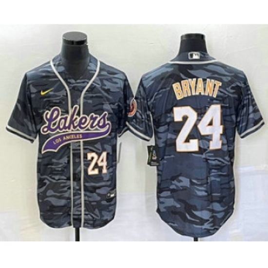 Men's Los Angeles Lakers 24 Kobe Bryant Black Camo Cool Base Stitched Baseball Jersey