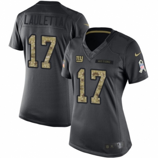 Women's Nike New York Giants 17 Kyle Lauletta Limited Black 2016 Salute to Service NFL Jersey