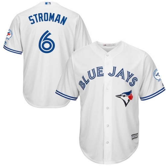 Men's Majestic Toronto Blue Jays 6 Marcus Stroman Replica White Home 40th Anniversary Patch MLB Jersey