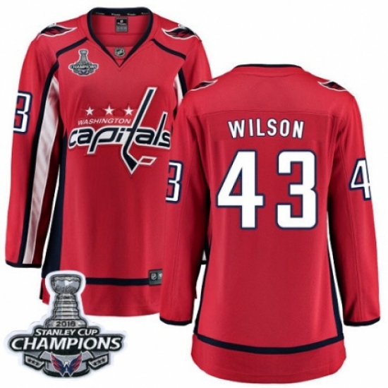 Women's Washington Capitals 43 Tom Wilson Fanatics Branded Red Home Breakaway 2018 Stanley Cup Final Champions NHL Jersey