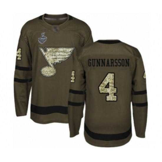 Men's St. Louis Blues 4 Carl Gunnarsson Authentic Green Salute to Service 2019 Stanley Cup Final Bound Hockey Jersey