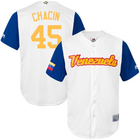 Men's Venezuela Baseball Majestic 45 Jhoulys Chacin White 2017 World Baseball Classic Replica Team Jersey