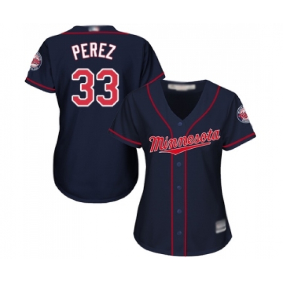 Women's Minnesota Twins 33 Martin Perez Replica Navy Blue Alternate Road Cool Base Baseball Jersey