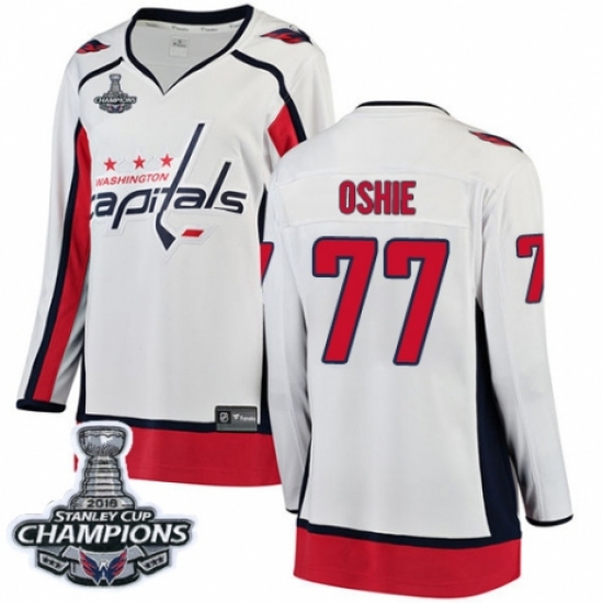 Women's Washington Capitals 77 T.J. Oshie Fanatics Branded White Away Breakaway 2018 Stanley Cup Final Champions NHL Jersey