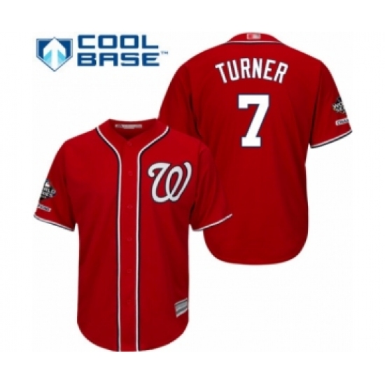 Youth Washington Nationals 7 Trea Turner Authentic Red Alternate 1 Cool Base 2019 World Series Champions Baseball Jersey