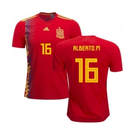 Spain 16 Alberto M. Home Soccer Country Jersey