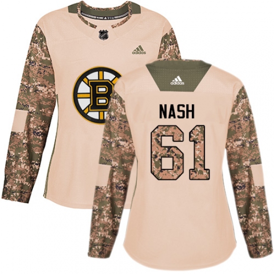 Women's Adidas Boston Bruins 61 Rick Nash Authentic Camo Veterans Day Practice NHL Jersey