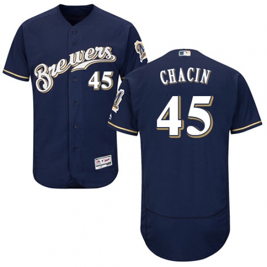 Men's Majestic Milwaukee Brewers 45 Jhoulys Chacin Navy Blue Alternate Flex Base Authentic Collection MLB Jersey