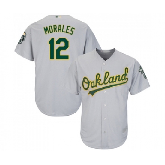 Men's Oakland Athletics 12 Kendrys Morales Replica Grey Road Cool Base Baseball Jersey