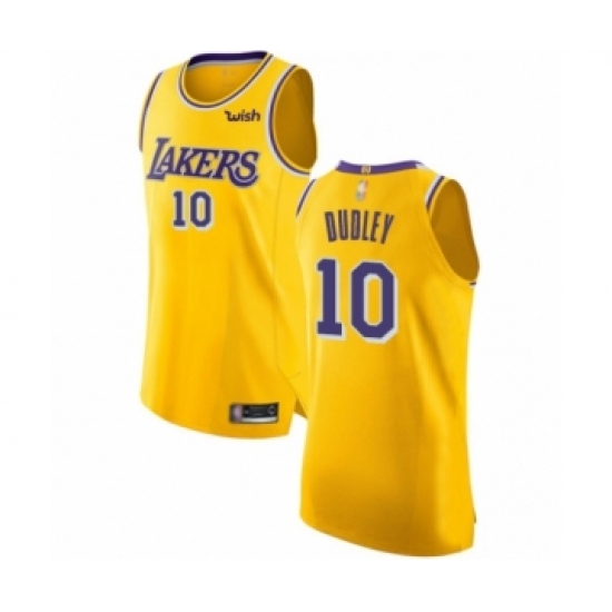 Men's Los Angeles Lakers 10 Jared Dudley Authentic Gold Basketball Jersey - Icon Edition