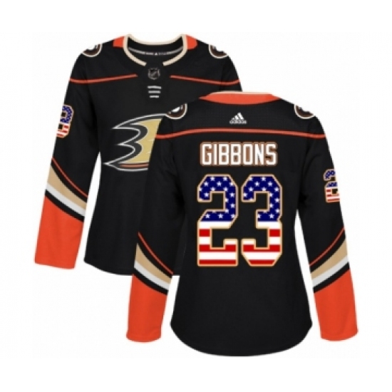 Women's Adidas Anaheim Ducks 23 Brian Gibbons Authentic Black USA Flag Fashion NHL Jersey