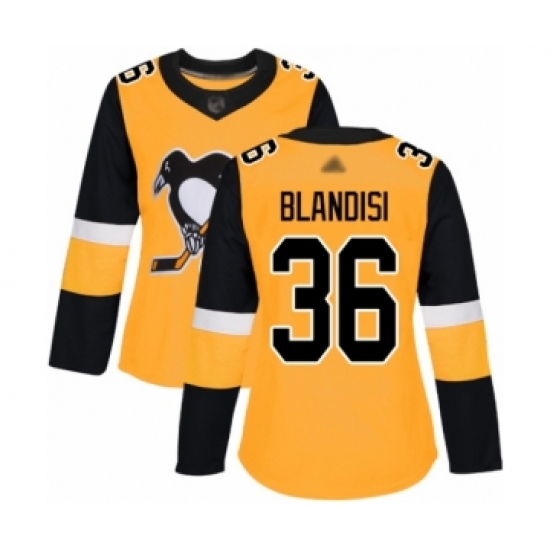 Women's Pittsburgh Penguins 36 Joseph Blandisi Authentic Gold Alternate Hockey Jersey