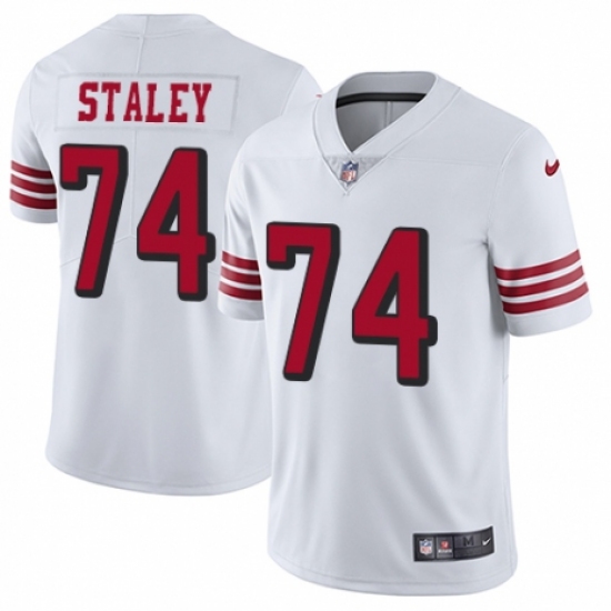 Men's Nike San Francisco 49ers 74 Joe Staley Limited White Rush Vapor Untouchable NFL Jersey