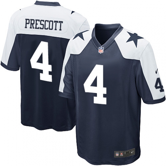 Men's Nike Dallas Cowboys 4 Dak Prescott Game Navy Blue Throwback Alternate NFL Jersey