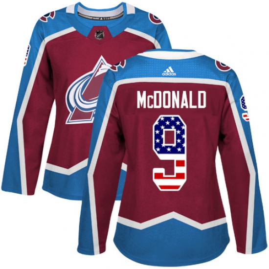 Women's Adidas Colorado Avalanche 9 Lanny McDonald Authentic Burgundy Red USA Flag Fashion NHL Jersey