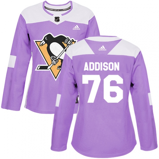 Women's Adidas Pittsburgh Penguins 76 Calen Addison Authentic Purple Fights Cancer Practice NHL Jersey